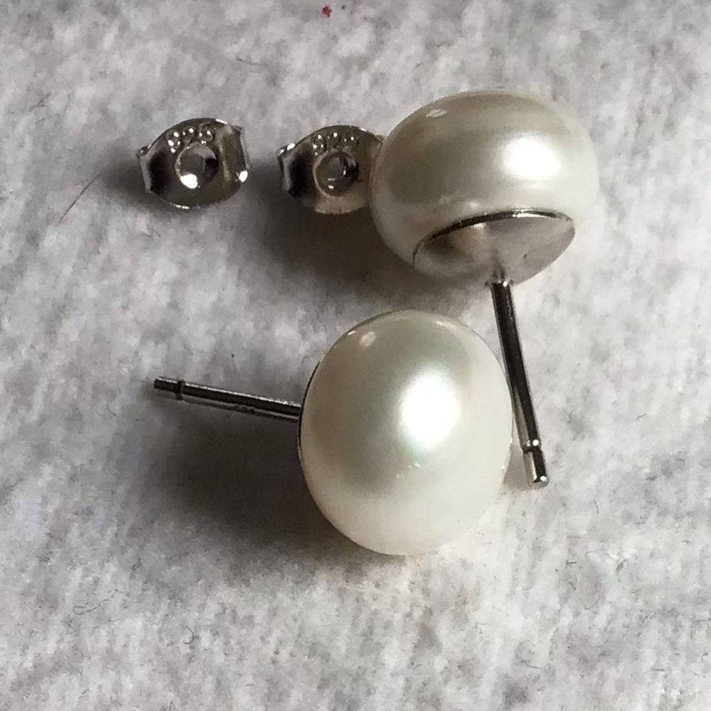 BIG Freshwater Button Pearl Stud Earrings in Sterling Silver